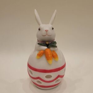 Flameless Candle Holder Bunny Easter with Glass Holder White/Pink 8in